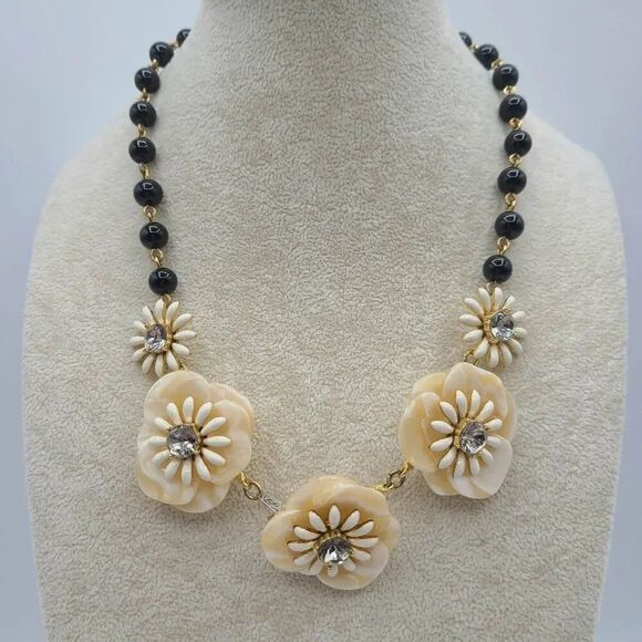 talbots Jewelry - Talbots Black Bead Flower Necklace with Crystals NWOT!